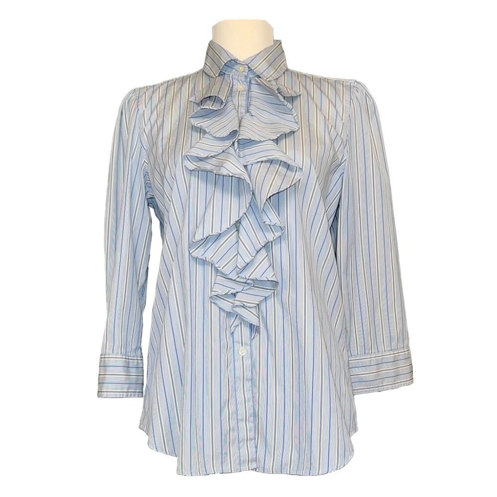 Ralph Lauren 3/4 Sleeve Feminine Ruffle Shirt Women Size Medium New With Tag